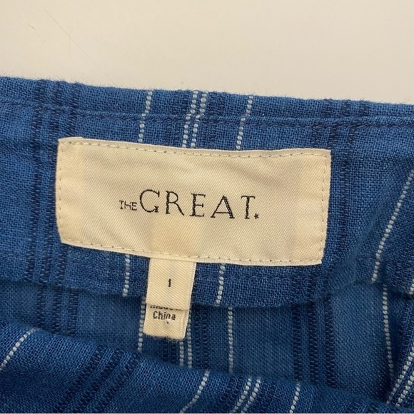 The Great. || Sundown Midi Dress Blue Tiller Stripe Cotton Size 1 / Small - Picture 5 of 9